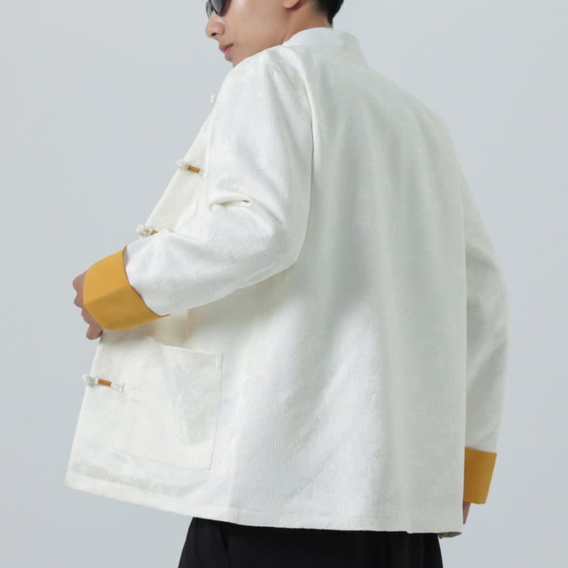 Chaqueta de algodón de manga larga para hombre con botones de rana y jacquard de Buddha Stones y bolsillos - image 17