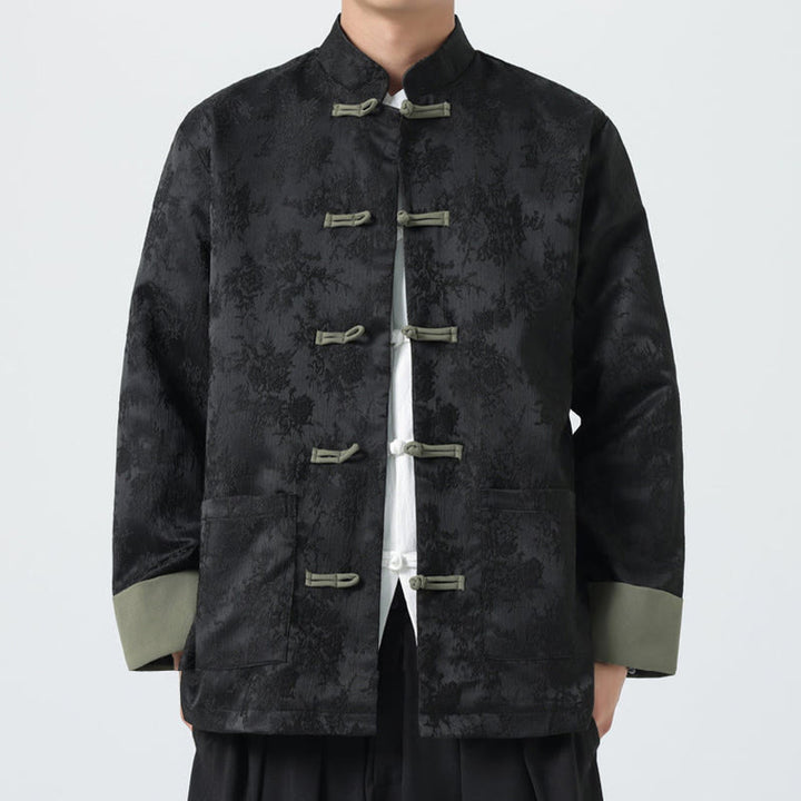 Chaqueta de algodón de manga larga para hombre con botones de rana y jacquard de Buddha Stones y bolsillos - image 4
