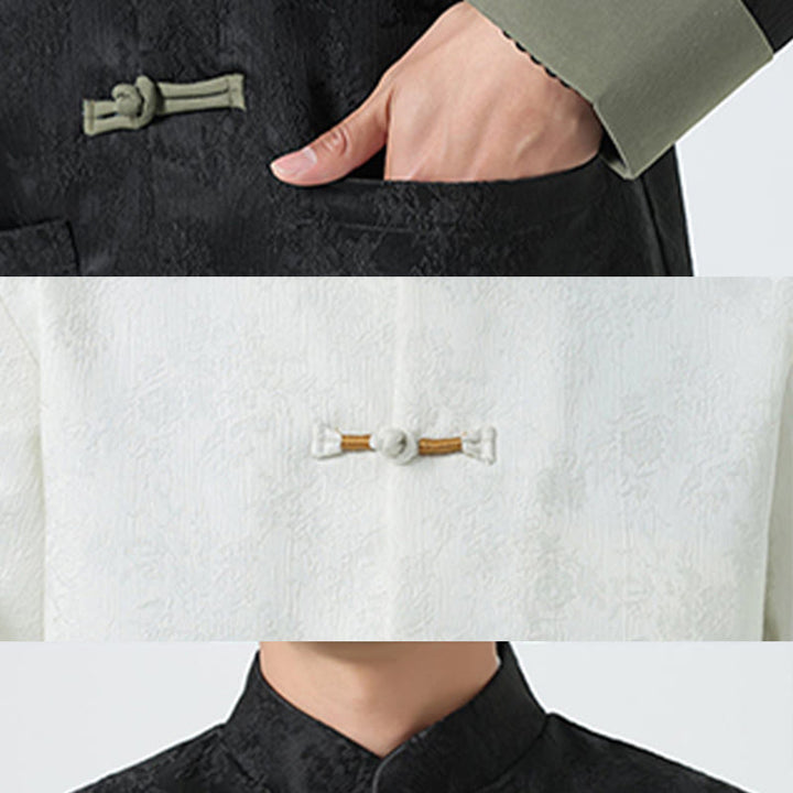 Chaqueta de algodón de manga larga para hombre con botones de rana y jacquard de Buddha Stones y bolsillos - image 19