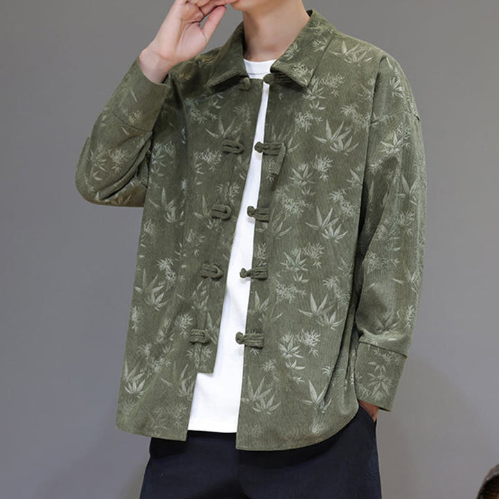 Chaqueta de traje Tang de algodón para hombre, de manga larga, con botones de rana y estampado de hojas y jacquard de Buddha Stones - image 17