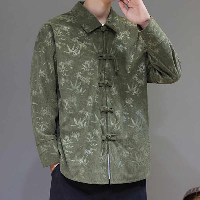 Chaqueta de traje Tang de algodón para hombre, de manga larga, con botones de rana y estampado de hojas y jacquard de Buddha Stones - image 23