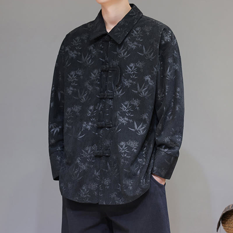 Chaqueta de traje Tang de algodón para hombre, de manga larga, con botones de rana y estampado de hojas y jacquard de Buddha Stones - image 2