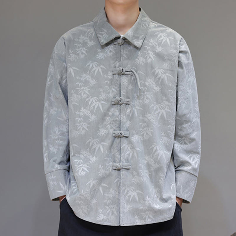 Chaqueta de traje Tang de algodón para hombre, de manga larga, con botones de rana y estampado de hojas y jacquard de Buddha Stones - image 10