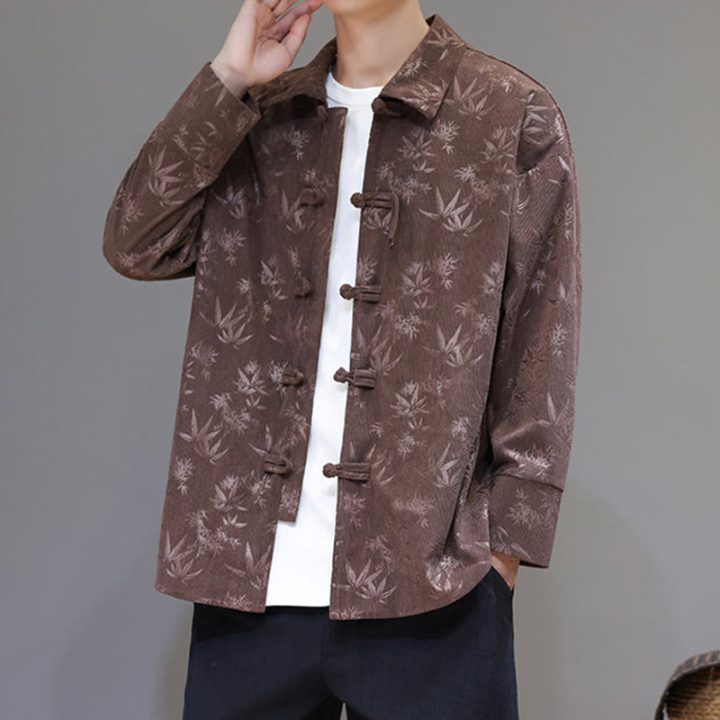 Chaqueta de traje Tang de algodón para hombre, de manga larga, con botones de rana y estampado de hojas y jacquard de Buddha Stones - image 30