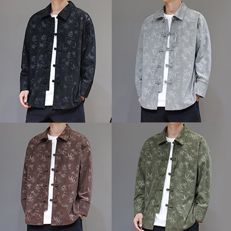 Chaqueta de traje Tang de algodón para hombre, de manga larga, con botones de rana y estampado de hojas y jacquard de Buddha Stones - image 37