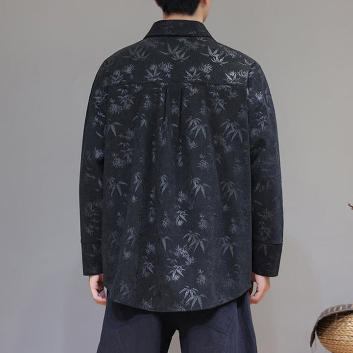 Chaqueta de traje Tang de algodón para hombre, de manga larga, con botones de rana y estampado de hojas y jacquard de Buddha Stones - image 3