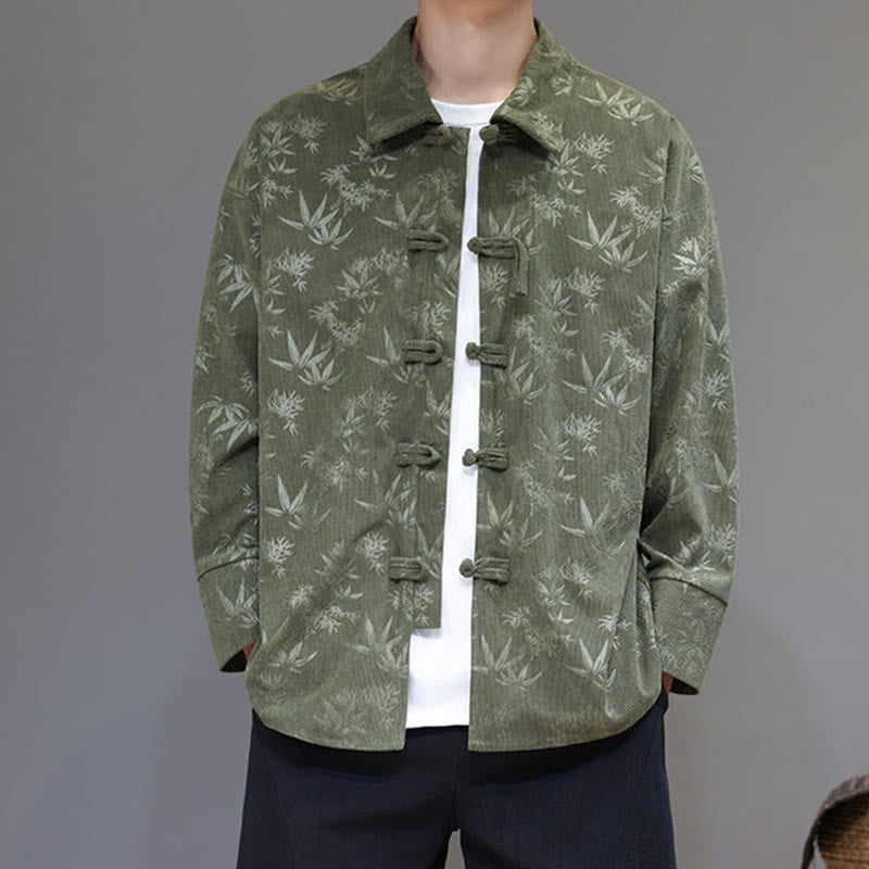 Chaqueta de traje Tang de algodón para hombre, de manga larga, con botones de rana y estampado de hojas y jacquard de Buddha Stones - image 18