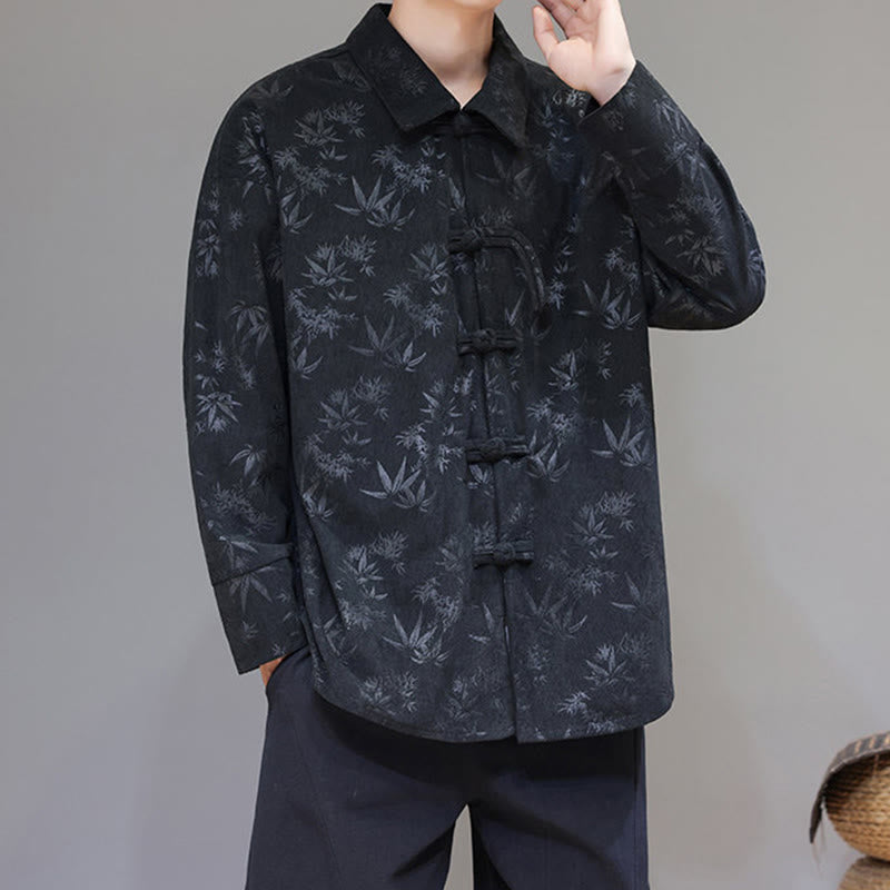 Chaqueta de traje Tang de algodón para hombre, de manga larga, con botones de rana y estampado de hojas y jacquard de Buddha Stones - image 6