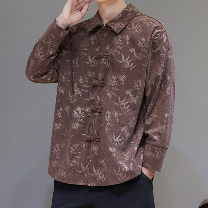 Chaqueta de traje Tang de algodón para hombre, de manga larga, con botones de rana y estampado de hojas y jacquard de Buddha Stones - image 33