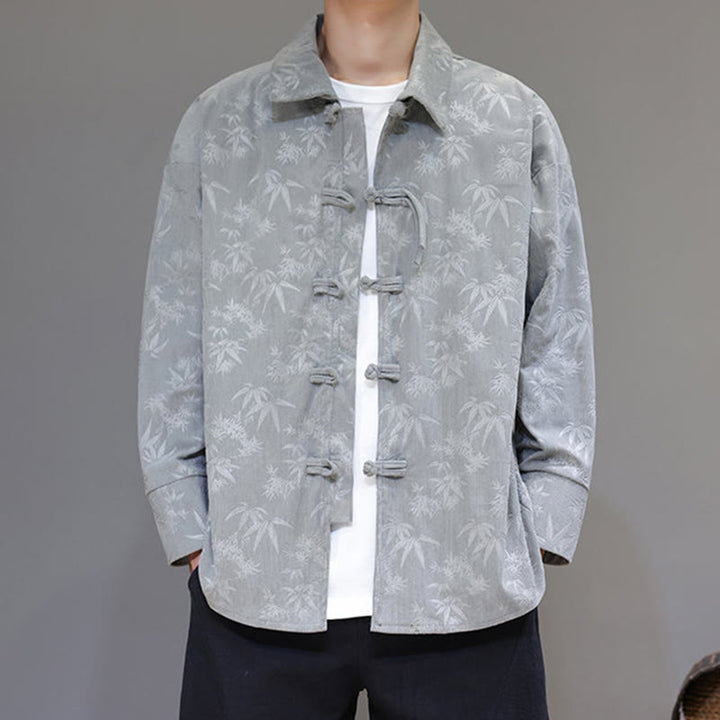 Chaqueta de traje Tang de algodón para hombre, de manga larga, con botones de rana y estampado de hojas y jacquard de Buddha Stones - image 13