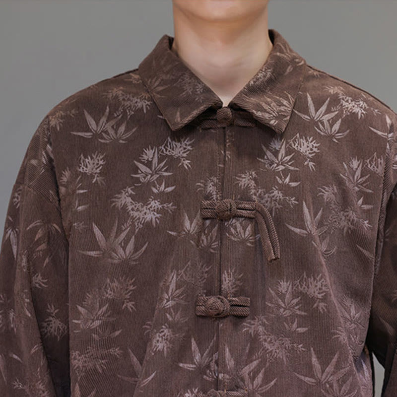 Chaqueta de traje Tang de algodón para hombre, de manga larga, con botones de rana y estampado de hojas y jacquard de Buddha Stones - image 34