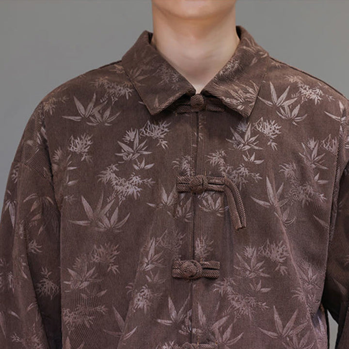 Chaqueta de traje Tang de algodón para hombre, de manga larga, con botones de rana y estampado de hojas y jacquard de Buddha Stones - image 34