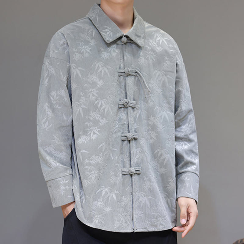 Chaqueta de traje Tang de algodón para hombre, de manga larga, con botones de rana y estampado de hojas y jacquard de Buddha Stones - image 12