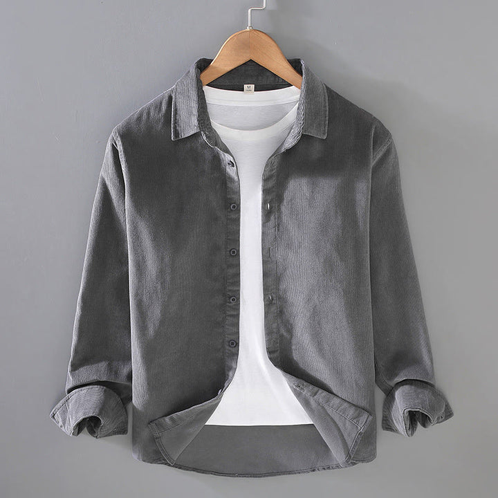 Camisa de pana de algodón puro de manga larga con botones de color liso para hombre de Buddha Stones - Gris - US/UK/AU44, EU54 (4XL) - image 19