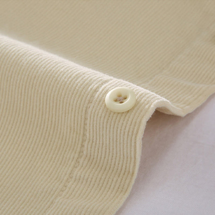 Camisa de pana de algodón puro de manga larga con botones de color liso para hombre de Buddha Stones - image 10