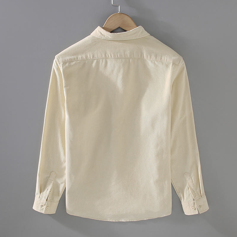 Camisa de pana de algodón puro de manga larga con botones de color liso para hombre de Buddha Stones - image 5