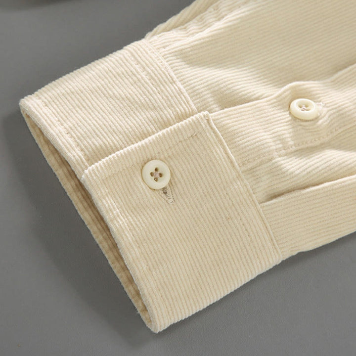 Camisa de pana de algodón puro de manga larga con botones de color liso para hombre de Buddha Stones - image 11