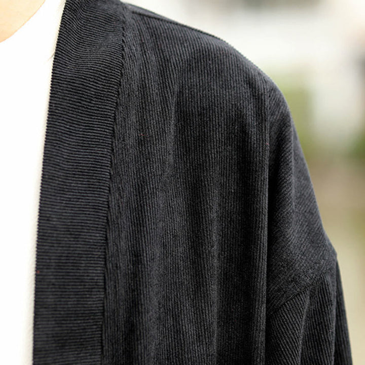Chaqueta estilo kimono de pana de algodón para hombre, de manga larga, color liso , con bolsillos y abertura frontal. - image 19