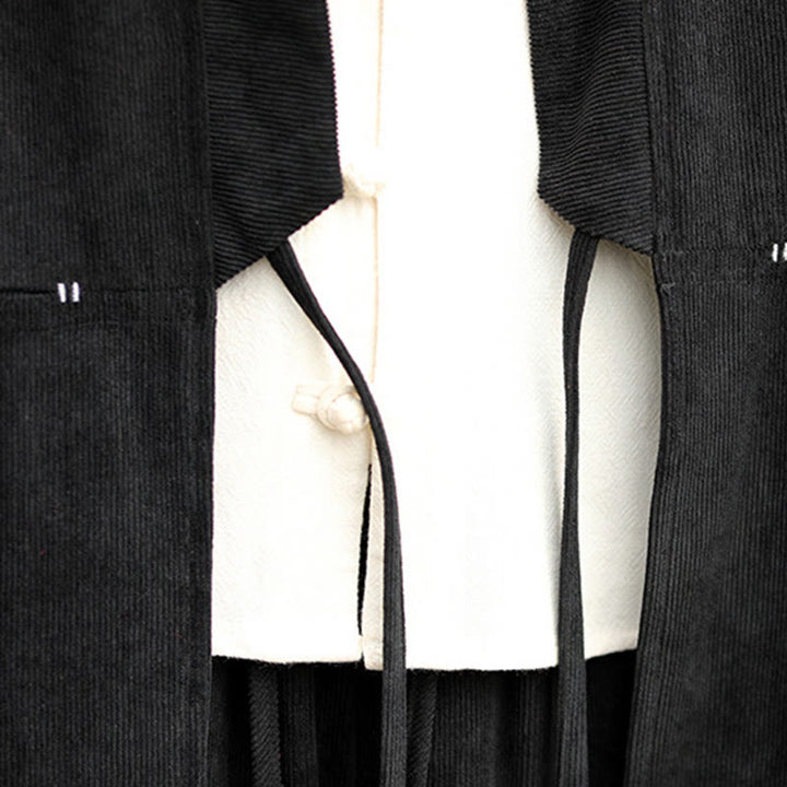 Chaqueta estilo kimono de pana de algodón para hombre, de manga larga, color liso , con bolsillos y abertura frontal. - image 20