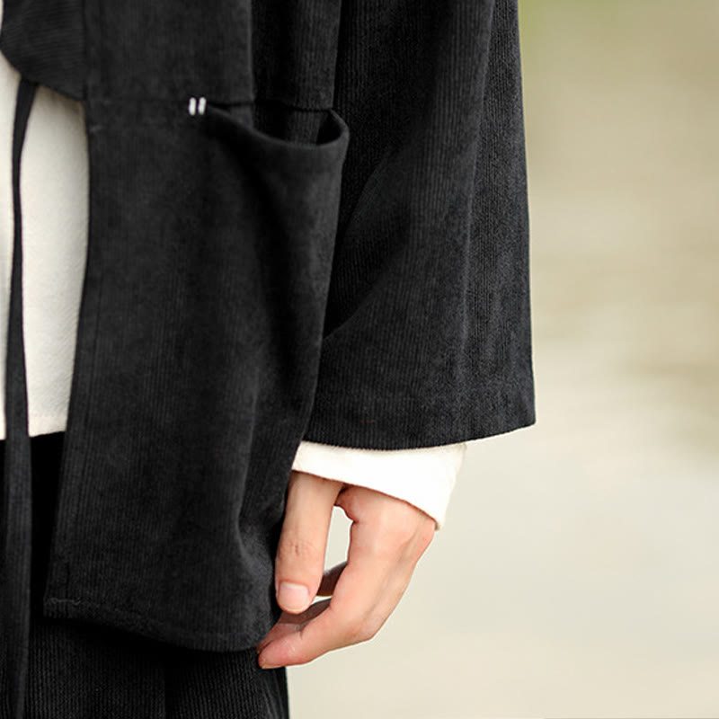 Chaqueta estilo kimono de pana de algodón para hombre, de manga larga, color liso , con bolsillos y abertura frontal. - image 22