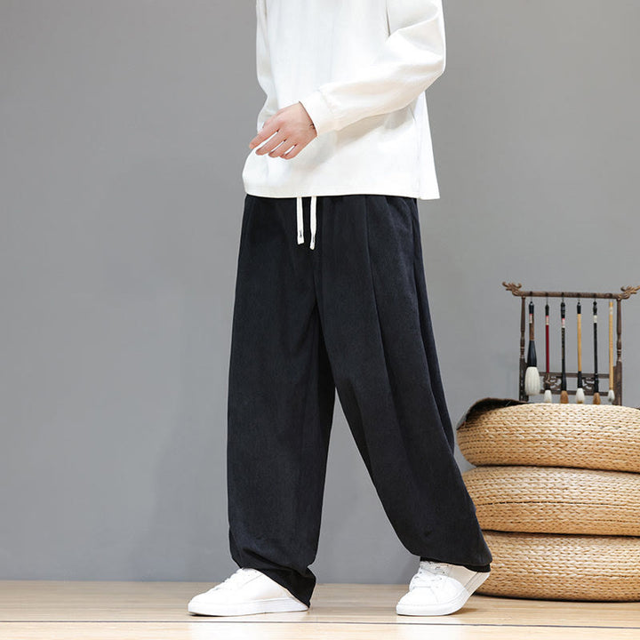 Pantalones harén de pana de algodón puro con bolsillos y diseño de Buddha Stones para hombre. - image 24