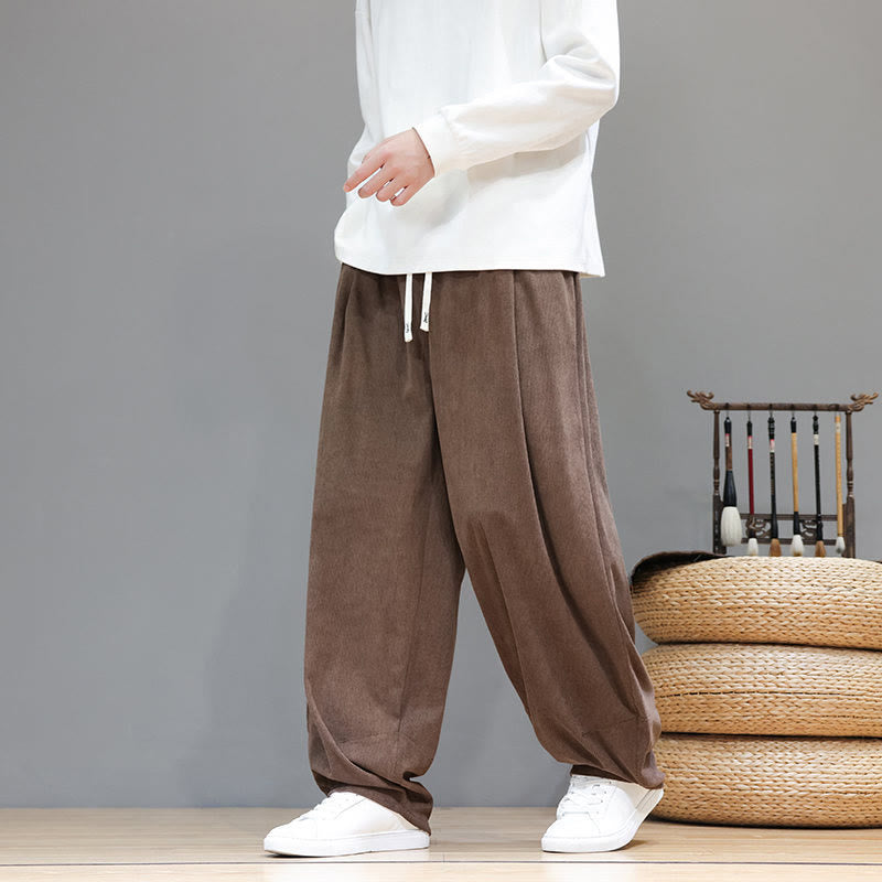 Pantalones harén de pana de algodón puro con bolsillos y diseño de Buddha Stones para hombre. - Tierra de siena - US/UK/AU46, EU56 (5XL) - image 0