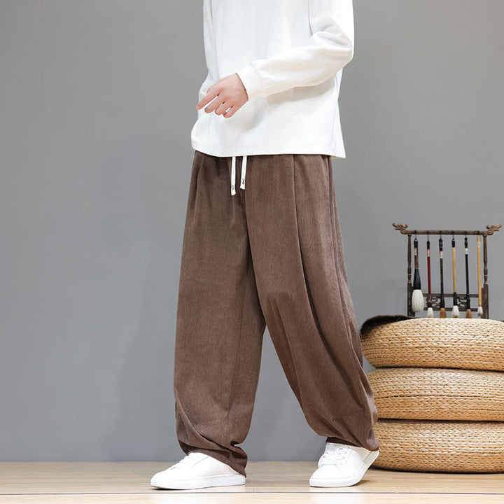 Pantalones harén de pana de algodón puro con bolsillos y diseño de Buddha Stones para hombre. - Tierra de siena - US/UK/AU46, EU56 (5XL) - image 0