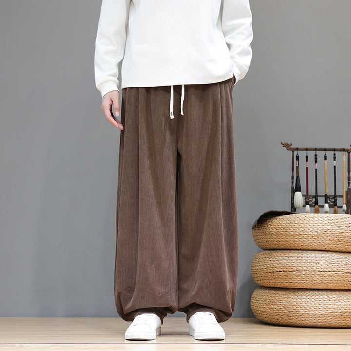 Pantalones harén de pana de algodón puro con bolsillos y diseño de Buddha Stones para hombre. - image 3