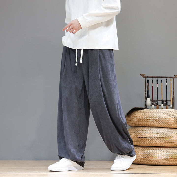 Pantalones harén de pana de algodón puro con bolsillos y diseño de Buddha Stones para hombre. - image 11