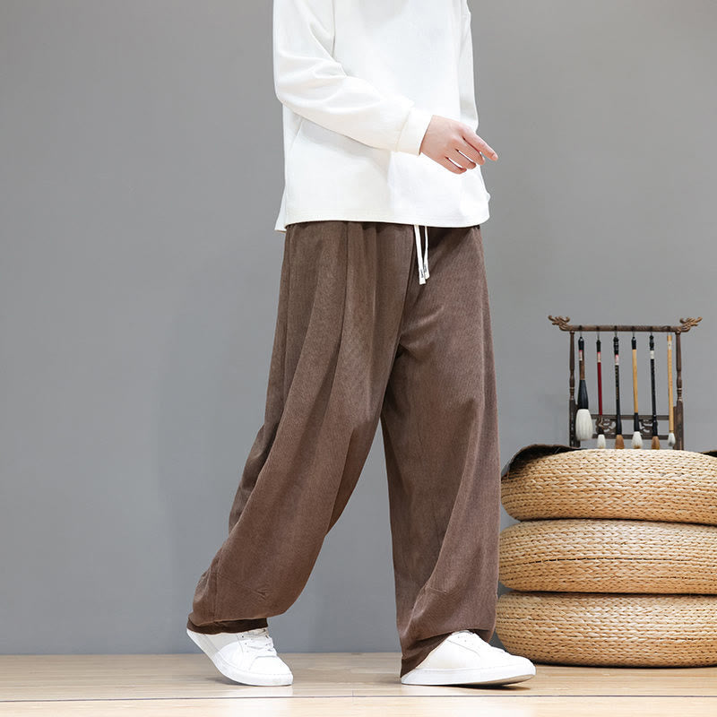 Pantalones harén de pana de algodón puro con bolsillos y diseño de Buddha Stones para hombre. - image 1