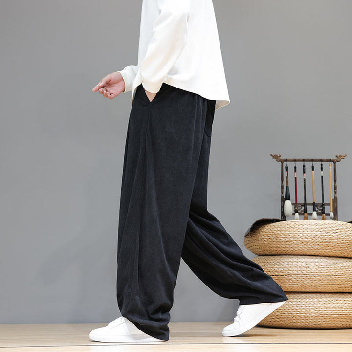 Pantalones harén de pana de algodón puro con bolsillos y diseño de Buddha Stones para hombre. - image 30