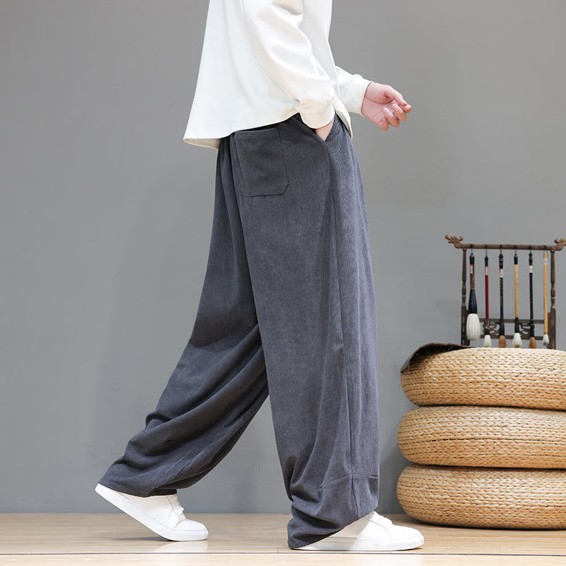 Pantalones harén de pana de algodón puro con bolsillos y diseño de Buddha Stones para hombre. - image 18