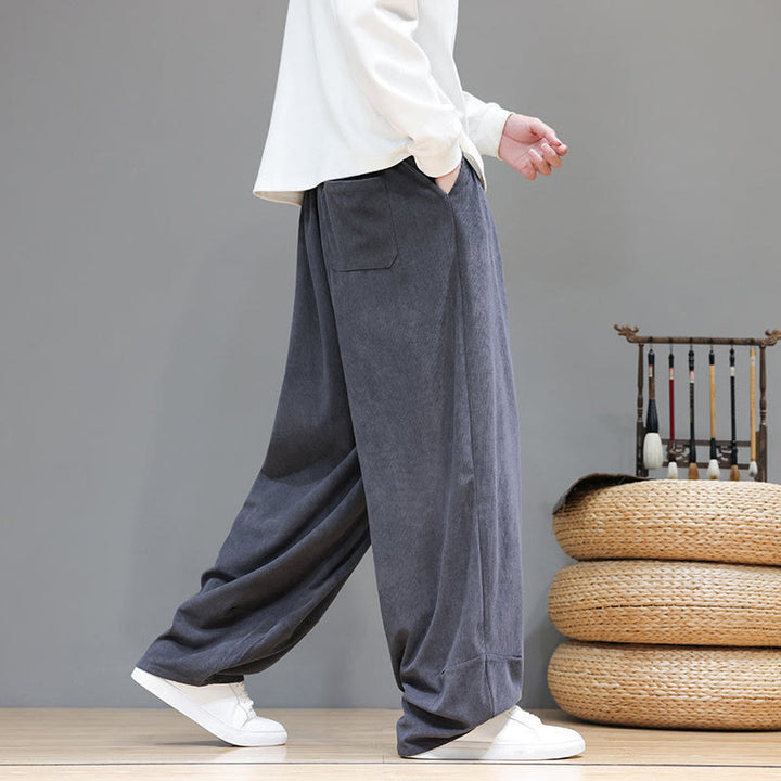 Pantalones harén de pana de algodón puro con bolsillos y diseño de Buddha Stones para hombre. - image 18