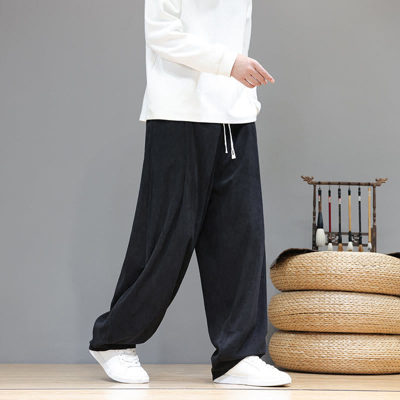 Pantalones harén de pana de algodón puro con bolsillos y diseño de Buddha Stones para hombre. - image 25