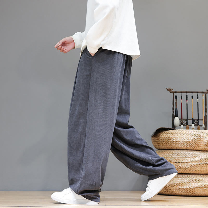 Pantalones harén de pana de algodón puro con bolsillos y diseño de Buddha Stones para hombre. - image 16