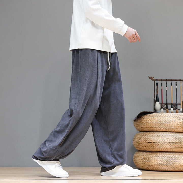 Pantalones harén de pana de algodón puro con bolsillos y diseño de Buddha Stones para hombre. - image 12