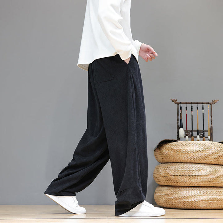 Pantalones harén de pana de algodón puro con bolsillos y diseño de Buddha Stones para hombre. - image 32