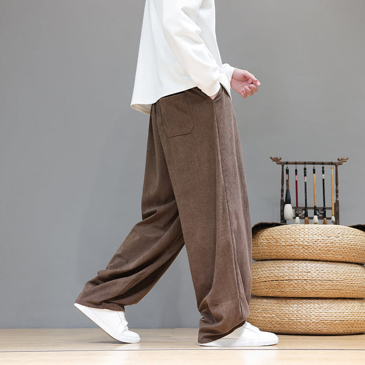 Pantalones harén de pana de algodón puro con bolsillos y diseño de Buddha Stones para hombre. - image 8