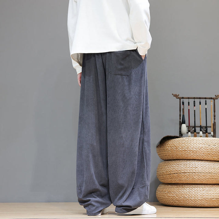 Pantalones harén de pana de algodón puro con bolsillos y diseño de Buddha Stones para hombre. - image 15