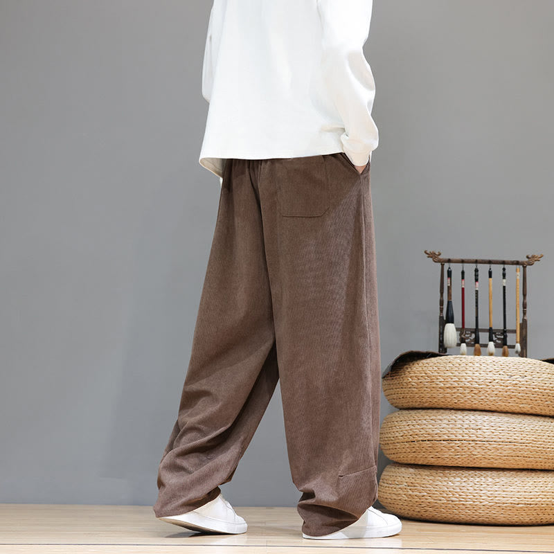 Pantalones harén de pana de algodón puro con bolsillos y diseño de Buddha Stones para hombre. - image 4