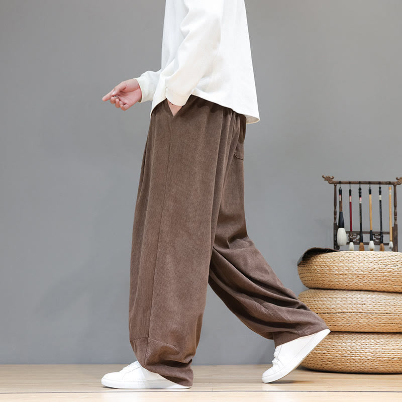 Pantalones harén de pana de algodón puro con bolsillos y diseño de Buddha Stones para hombre. - image 6