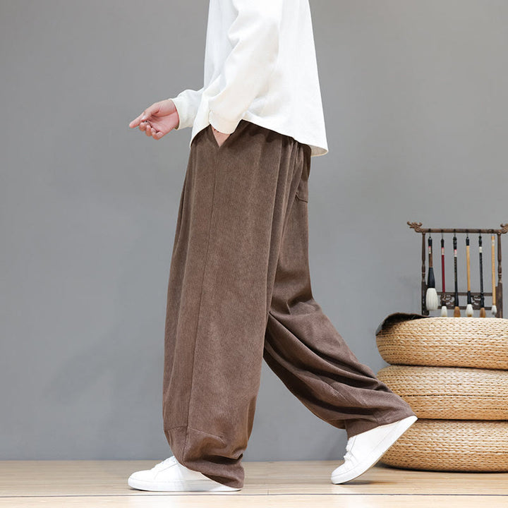 Pantalones harén de pana de algodón puro con bolsillos y diseño de Buddha Stones para hombre. - image 6