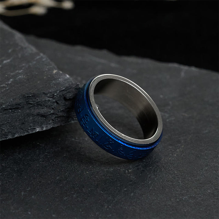 Anillo de equilibrio giratorio de acero y titanio con mantra farmacéutico azul de las Escrituras tibetanas de Buddha Stones - image 3
