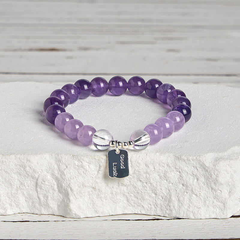 Pulsera de amuleto de la suerte con Buddha Stones, amatista, cuarzo rosa y cuarzo fresa - Amatista (circunferencia de la muñeca: 15-17 cm) - image 0