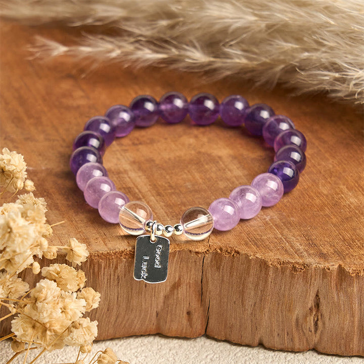 Pulsera de amuleto de la suerte con Buddha Stones, amatista, cuarzo rosa y cuarzo fresa - image 1