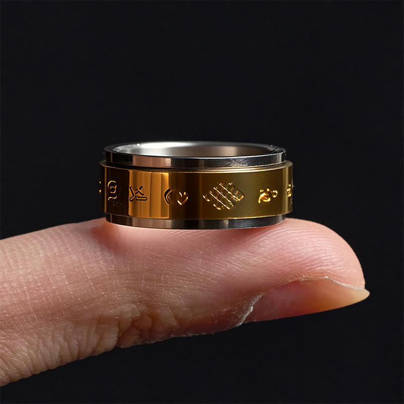 Anillo de la paz giratorio de acero y titanio con escrituras tibetanas Om Mani Padme Hum y Buddha Stones - image 3