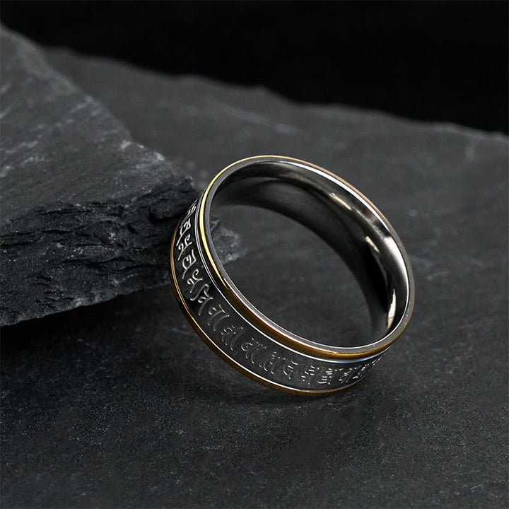 Anillo de equilibrio de acero y titanio con mantra Shurangama y escrituras tibetanas de Buddha Stones - image 3
