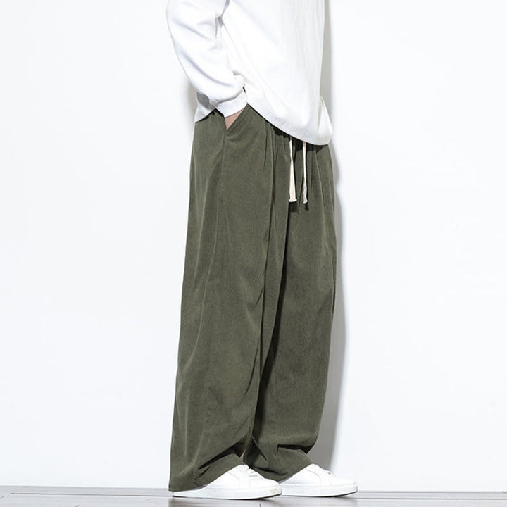 Pantalones harén de pana de algodón puro con cordón ajustable y bolsillos para hombre de Buddha Stones - image 8