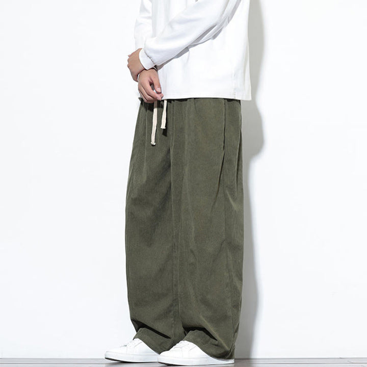 Pantalones harén de pana de algodón puro con cordón ajustable y bolsillos para hombre de Buddha Stones - image 4