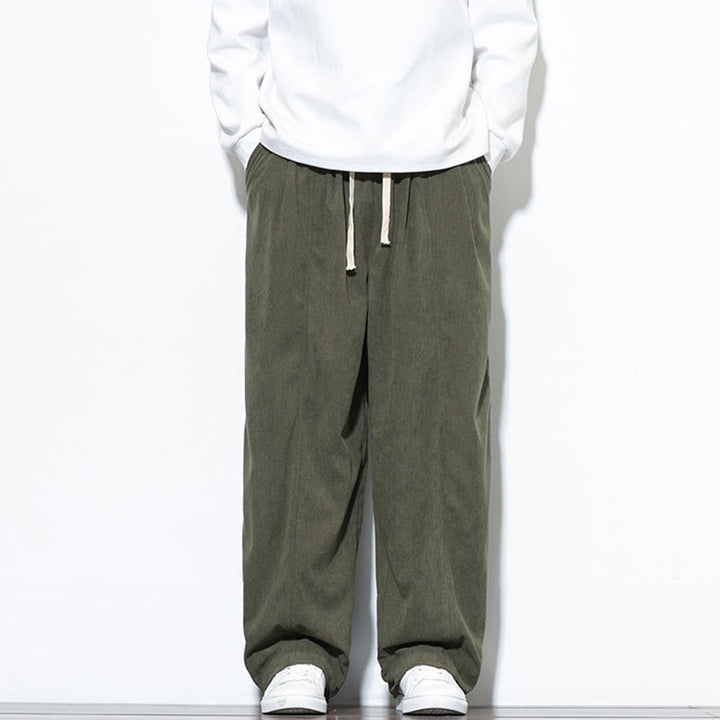 Pantalones harem para hombre de pana pura con cordón ajustable y estampado de Buddha Stones. - Verde oliva - US/UK/AU46, EU56 (5XL) - image 0